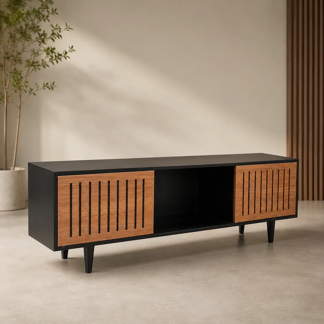 Black and wood media console project