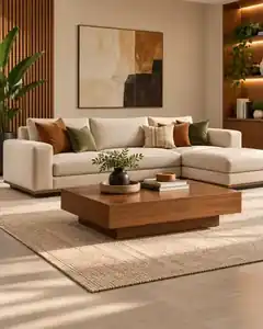 Modern cream sectional sofa in a warm contemporary living room